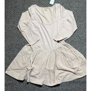 Free People, Free-Est Onda Drop-Waist Mini Dress, Beige, Large, Long-Sleeve, NWT